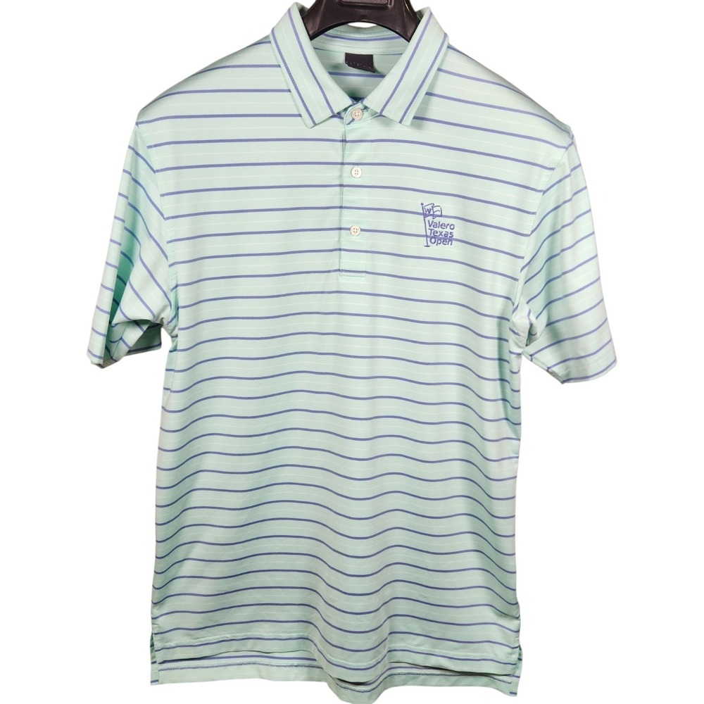Dunning Golf Mens Large Polo Shirt Mint Green Stripe Valero Texas Open